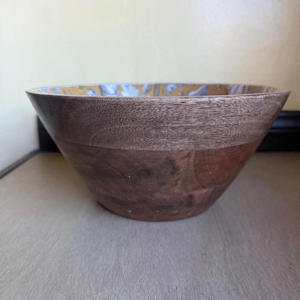 Two's Company Mango Wood Serving Bowl Large Mustard Yellow Fall Harvest Excellen